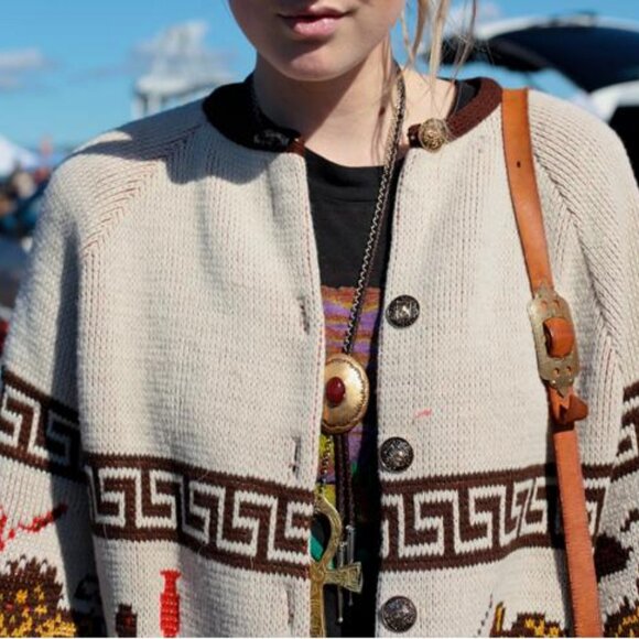 Vintage Bolo Tie Leather Silver Boho Western Cowgirl Bohemian Necklace Accessory - Picture 9 of 10